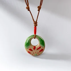 Vintage Hand-painted Porcelain Adjustable Handmade Ceramic Necklace Gift Pendant For Mon  Women XN620