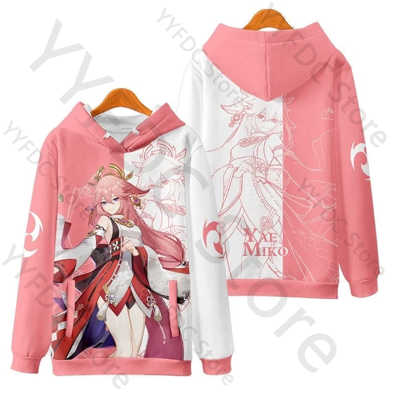 New Genshin Impact Yae Miko 3D Print Hoodies Men Women Autumn Fashion Game Cartoon Hoodies Sweatshirt Autumn Hooded Pullovers