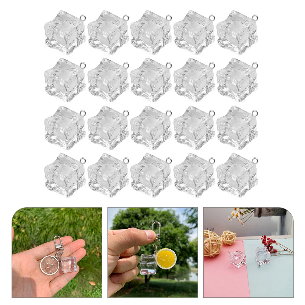 

20Pcs Ice Cube Earrings Keychain Clear Transparent Pendants for DIY Jewelry Making Charms Decorative Accessories Supplies
