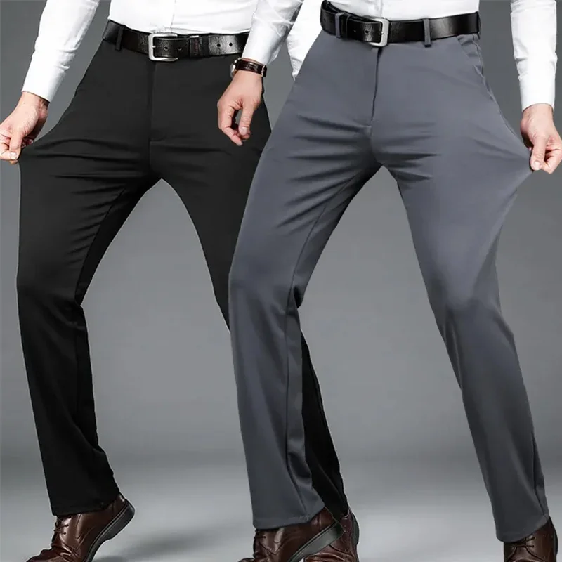 Men's Summer Thin Fashion Business Casual Suit Pants Long Pants Men's Elastic Straight Sleeve Formal Pants Plus Size 29-40