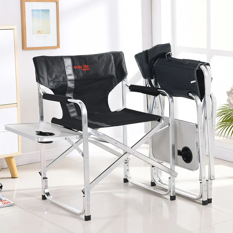Folding Director’s Chair with Side Table Portable Makeup Artist Chair with 300 lbs Capacity for Bar Height Use Studio Chair