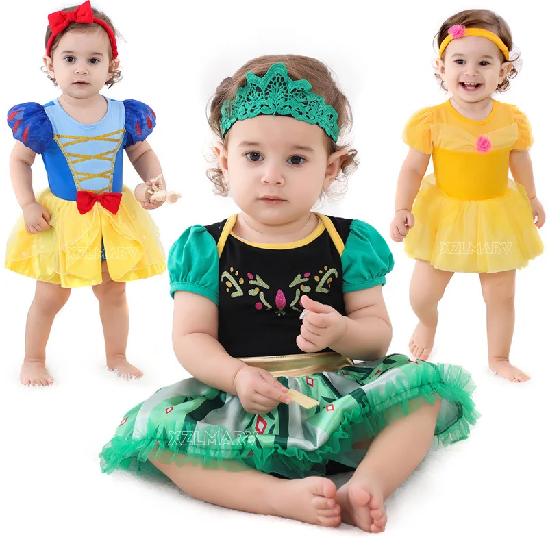 Newborn Princess Baby Girls TUTU Dress Kids Costume Mermaid Belle Anna Cinderella Rapunzel Dress Infant Costume Bodysuits Onesie