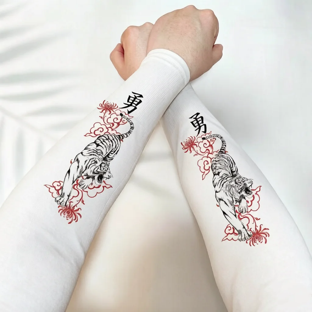 2026 new summer retro tiger print sleeve set, personalized outdoor cycling sports, niche protective arm fashion decoration ins