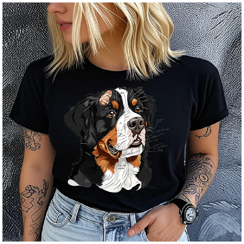 

men nand Women's Cotton 100% 2D dog Print T-shirt Loose round Neck Casual Short Sleeve Fashion Top Clothing Summer
