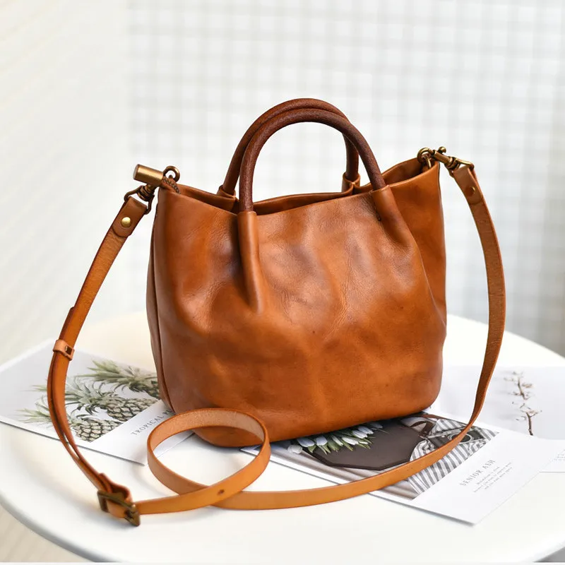 Vintage fashion genuine leather women's small handbags casual designer luxury real cowhide female cute shoulder crossbody bags