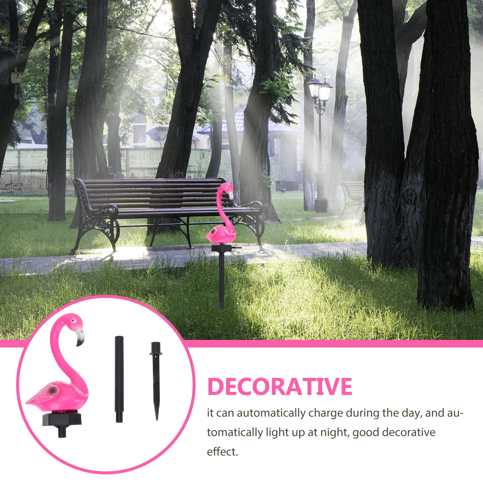 2Pcs Flamingo Solar Lawn Light Garden Solar Lamp Automatic Day Charging Night Lighting Resin Plastic Eco-Friendly Ground