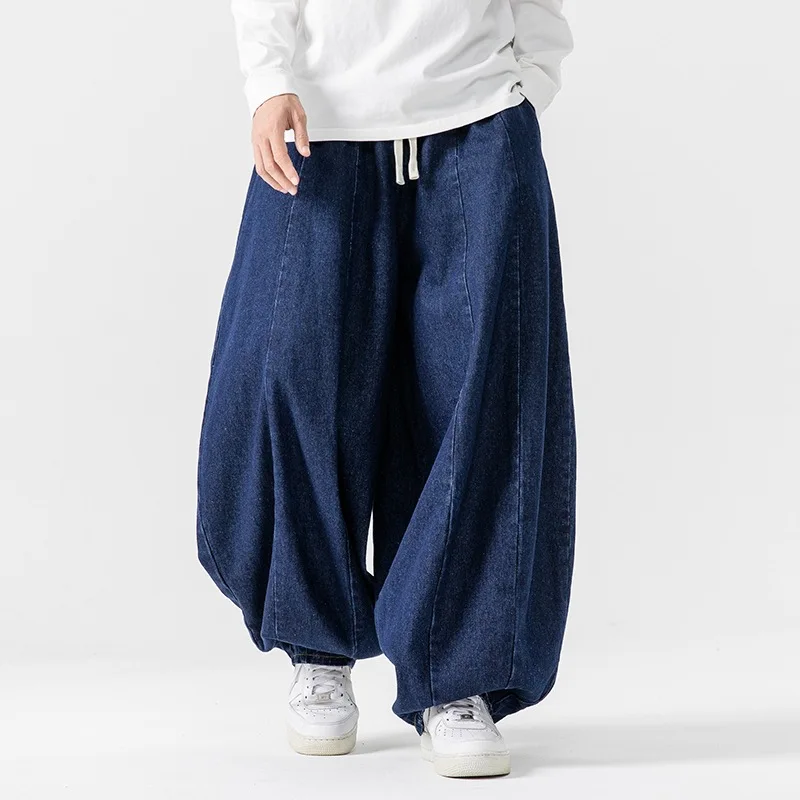 Vintage Japanese Loose Harem Wide Leg Pants Men's Plus Size Casual Denim Trousers