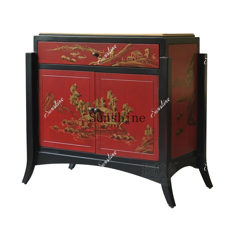 

Retro new Chinese red painted simple entrance cabinet corridor table FT