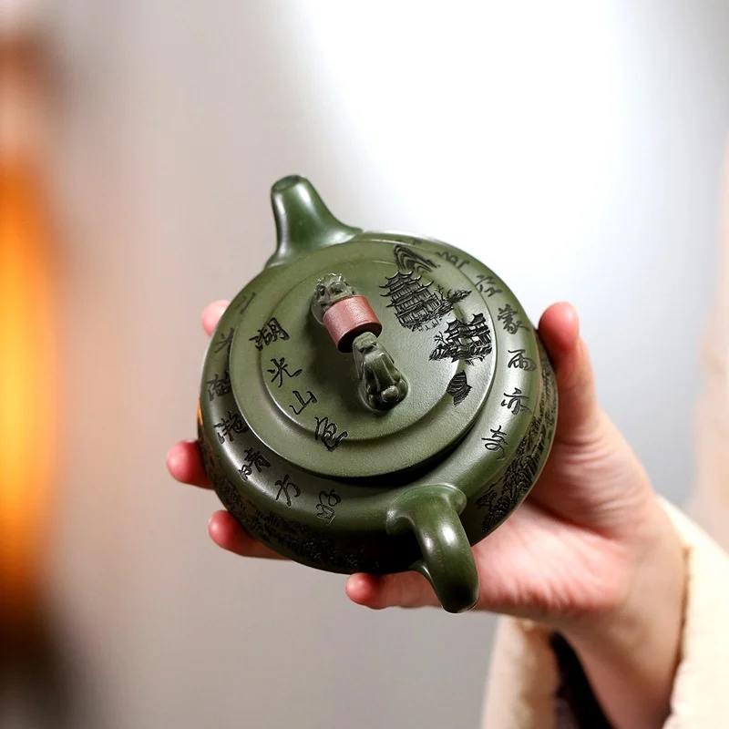 

255ml Chinese Yixing Purple Clay Teapot Raw Ore Green Mud Tea Pot Handmade Landscape Kettle Household Teaware Zisha Tea Set