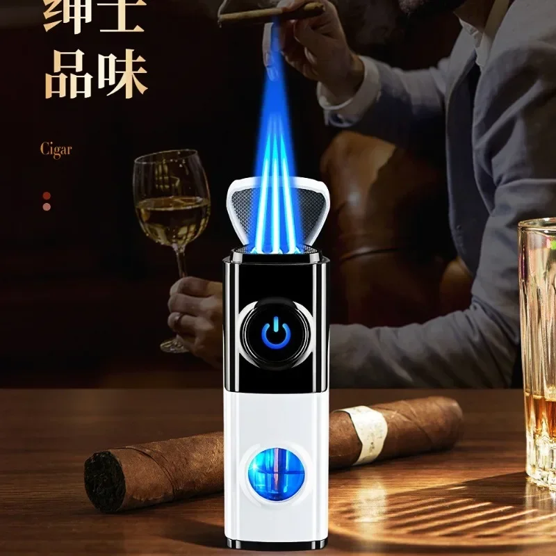 Cigar-Specific Three-Fire Lighter Refillable Butane Windproof Cigar Lighter, High-Power Portable Igniter, Smoking Accessories view 6