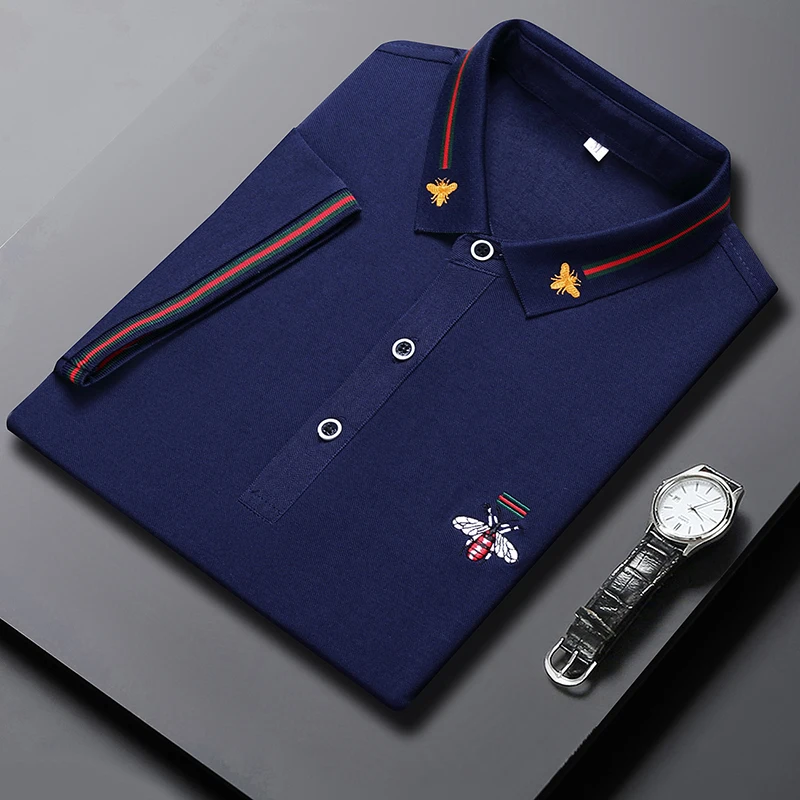 Design Markenqualität Herren Poloshirt mit Kragen und Bienen-Stickerei Kurzärmliges Neues Sommer-T-Shirt Business Klassische Mode Trend Herrenbekleidung – Detail 9