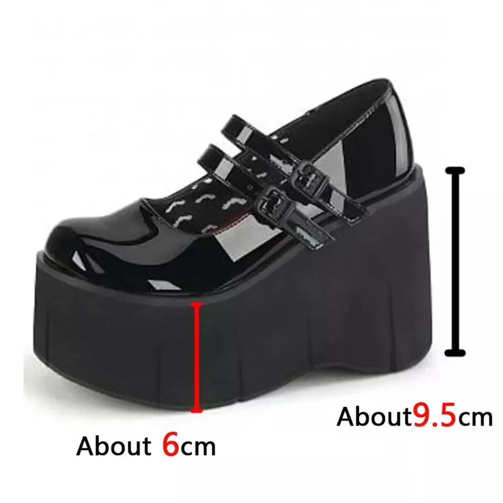 Platform Wedges Marry Jane Pumps For Women Goth Gothic Cosplay Fashion Buckle Strap Shoes Woman 2022. Brand New Round Toe Furry