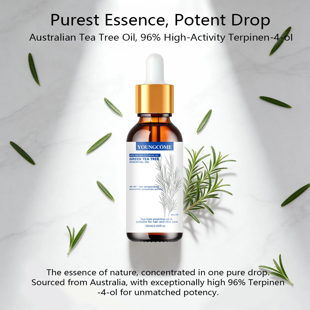 YOUNGCOME Pure Tea Tree Essential Oil - Green Tea Infused Natural Hair & Skin Care Solution for Daily Hydrating & Refreshing Car