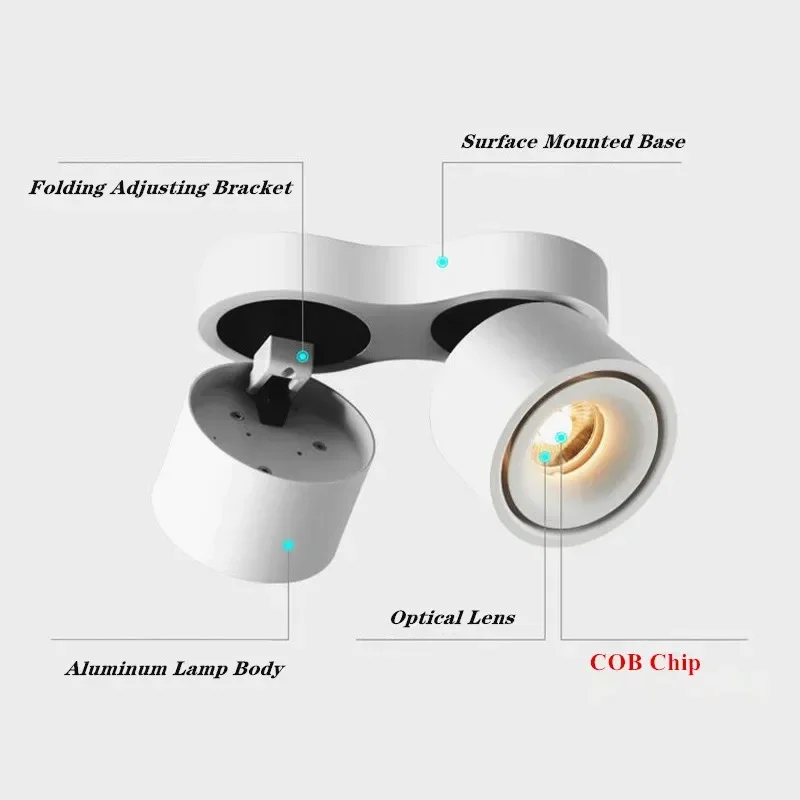 나노 접이식 회전 LED 다운라이트 표면 장착 눈부심 방지 COB 천장 램프, 스포트라이트 110-240V