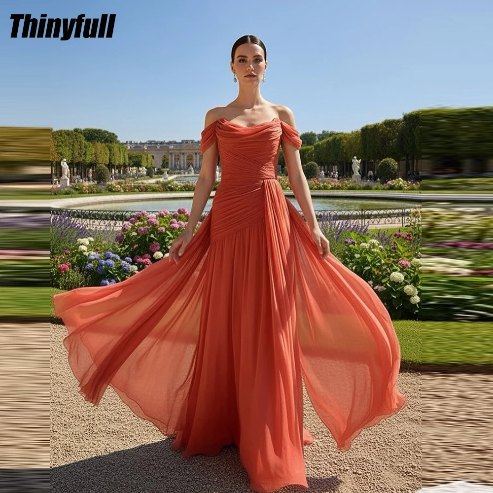 

Thinyfull Chiffon Mermaid Prom Dresses Off Shoulder Sleeveless Evening Dress Dubai Holiday Style Gowns Robe De Soirée Customized