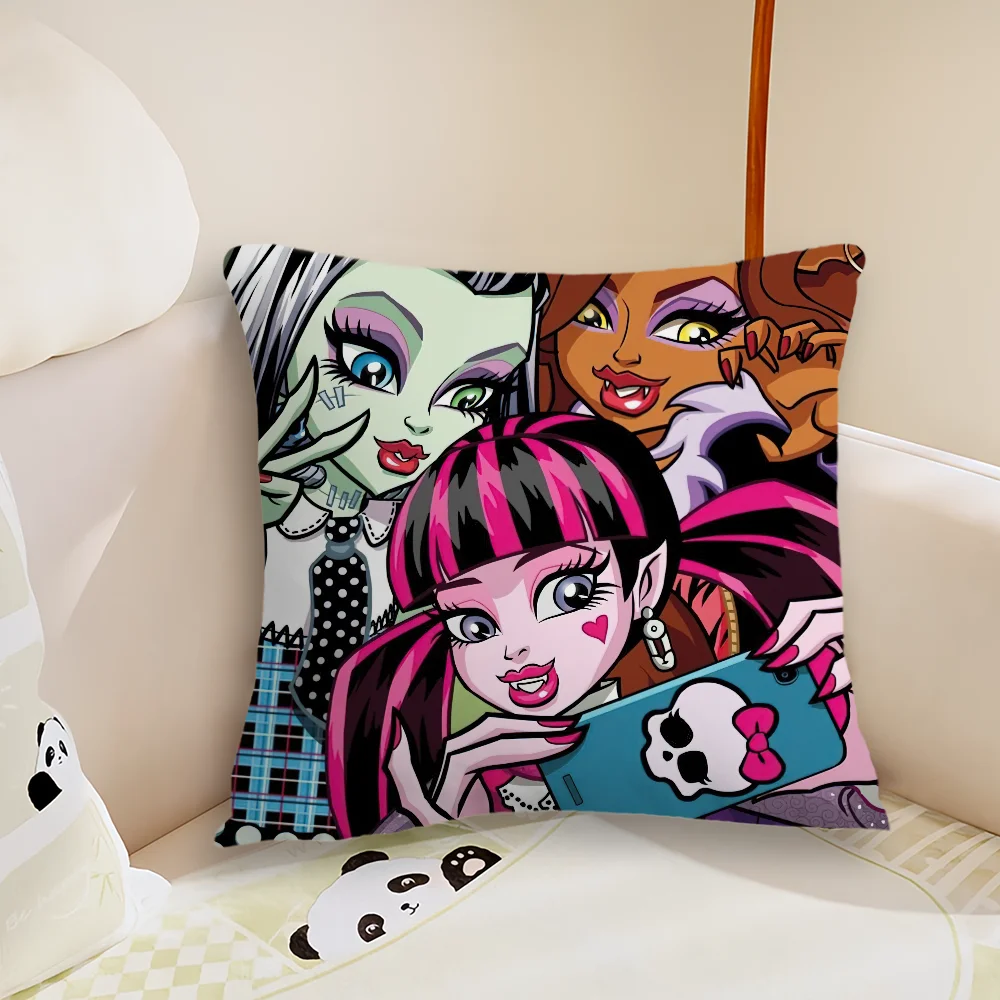 Cartoon M-Monster Highs Fashion Girl Pillow Case Living Room Sofa Cushion Cover Suitable For Home Bedroom Room Decoration