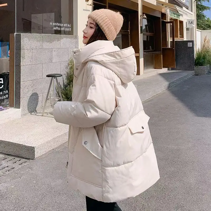 

2025 Winter Warm Casual Loose Parkas Women's Down Cotton Jacket Coats Solid Oversize Elegant Female Soft Thick Puffer Jackets