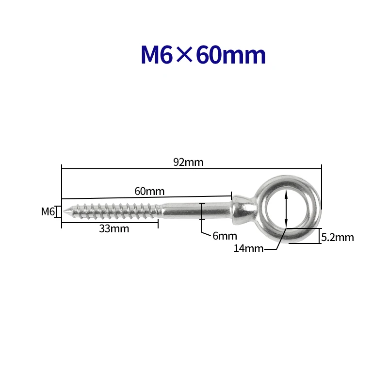 6/10pcs M6 Eye Shape Screws Round Hook 316 Stainless Steel Wood End Ring Eyelet Hooks Self Tapping Hardware Accessories