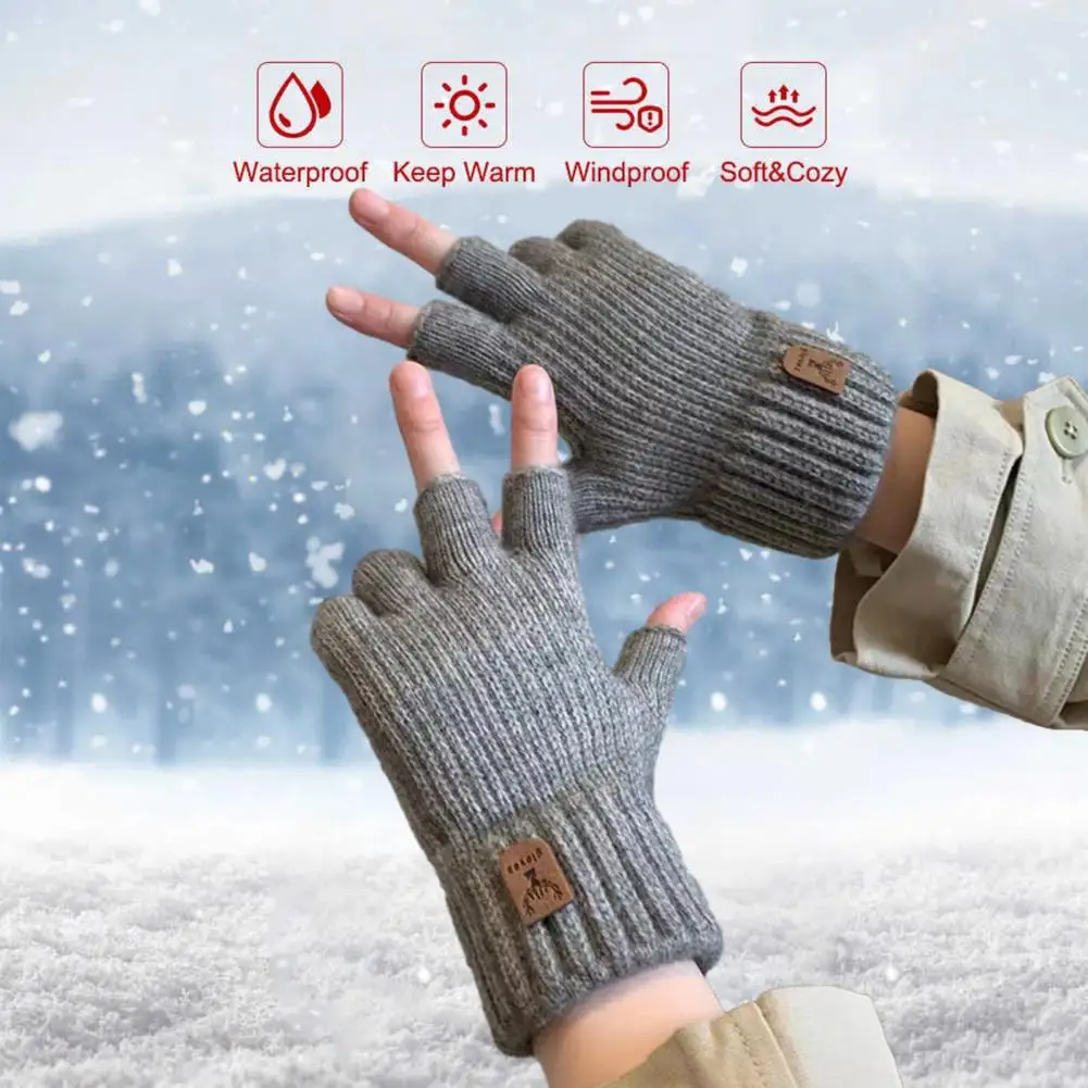 Warm Gloves Cozy Stylish Half Finger Knitted Gloves for Winter Writing Soft Warm Anti slip Unisex Accessories Touch Screen