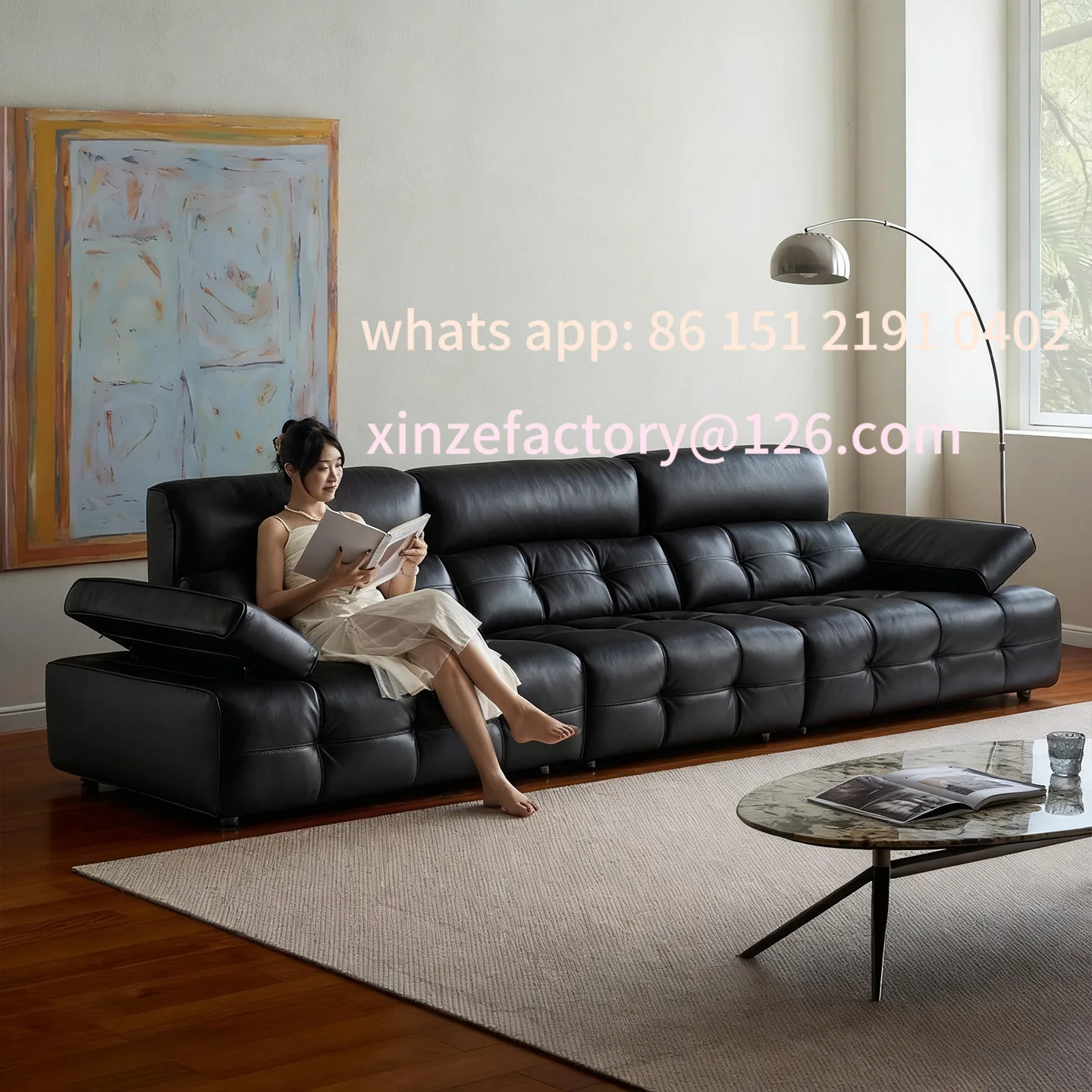 

Customizable first layer cowhide leather Italian medium and ancient style straight row living room Italian minimalist sofa