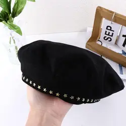 British Retro Black Star Beret Caps Female Autumn and Winter Korean Fashion Wild Painter Hat