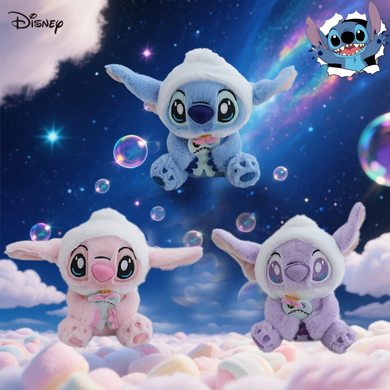 Disney Stitch Plush Toy 13cm Soft Stuffed Doll – Cute Blue Pink Design, Fluffy Ears, Gift for Kids, Christmas, Halloween