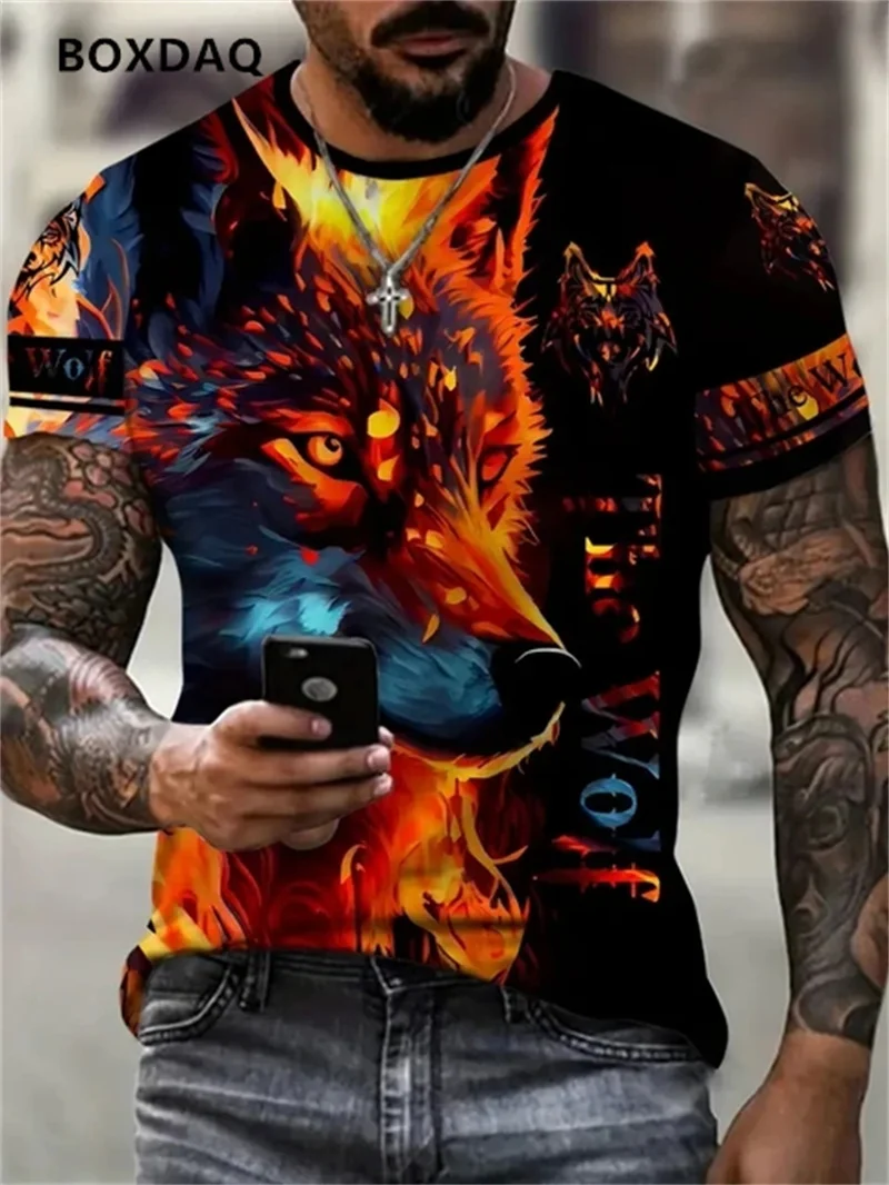 Fashion 3D Wolf Men\'s T-Shirt Hip Hop Trend Harajuku Clothes 3d Animal Print Tee Casual O-Neck Short Sleeve Summer Oversize Tops