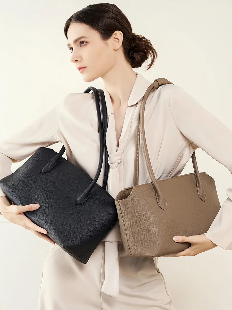 

Niche minimalist new high-end genuine leather tote bag French cowhide shoulder bag, commuter bag