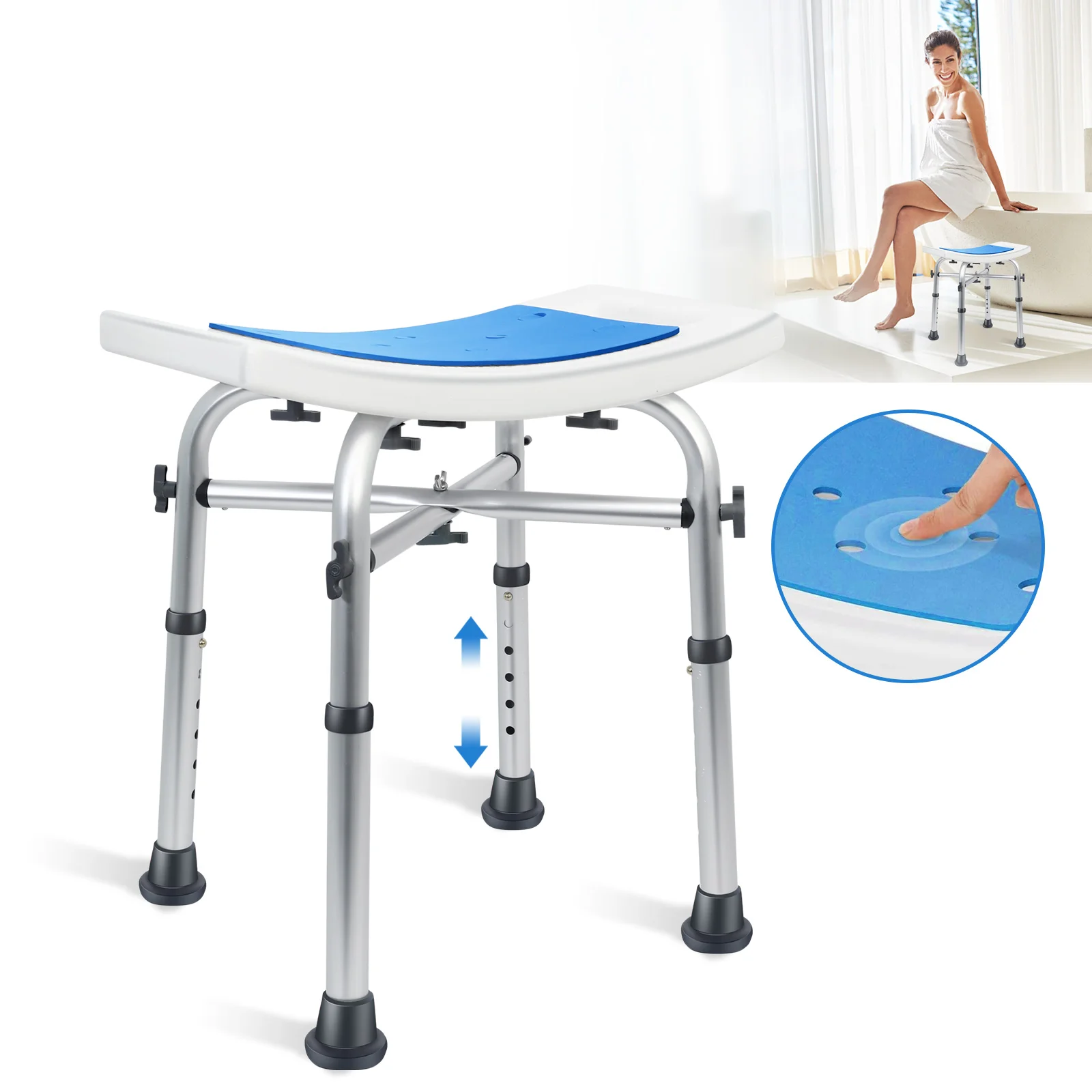 

HealthLine Upgraded Heavy Duty Shower Stool 550 lbs Bath Seat Chair Tool-Free Assembly Height Adjustable Bath Bench with Padded