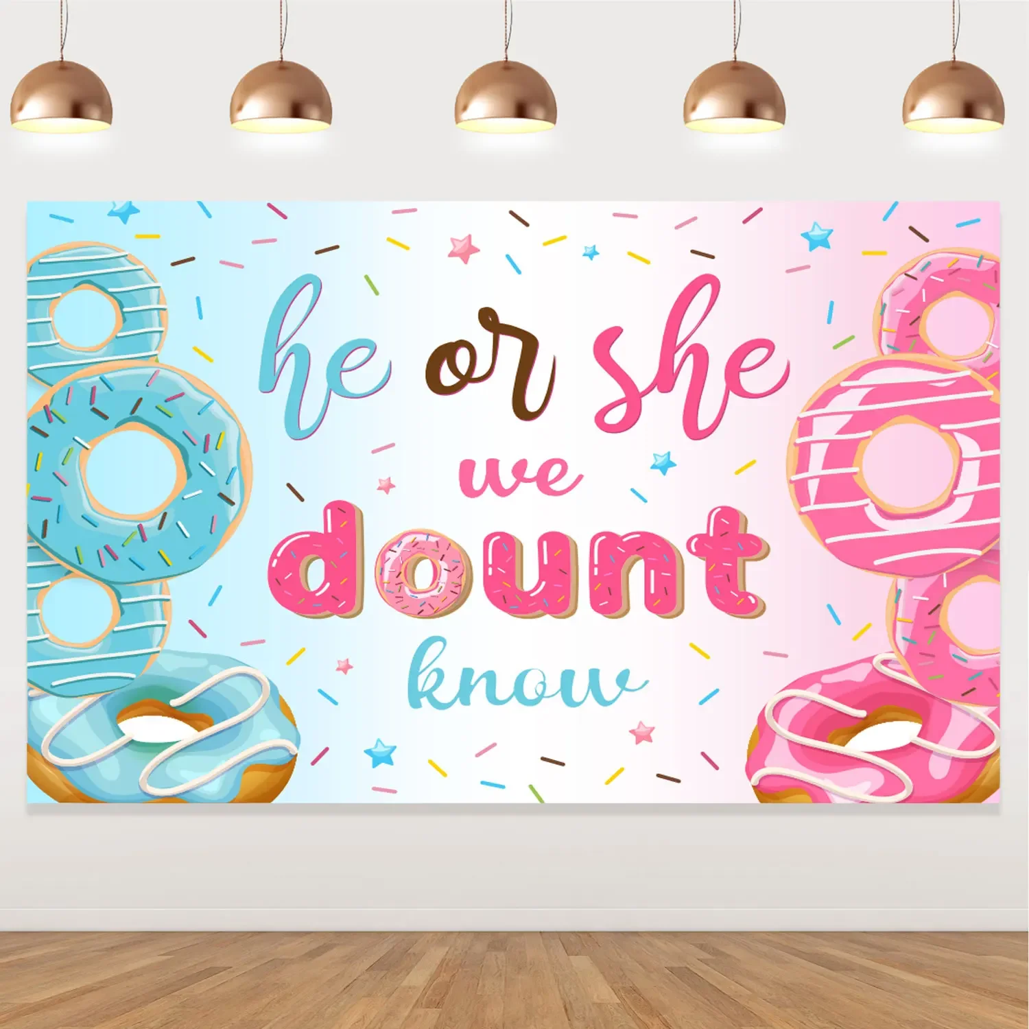 Donut Theme Gender Reveal Party Decorations, Backdrop for Photo Background, Booth Props, He or She Boy or Girl We Donut Know