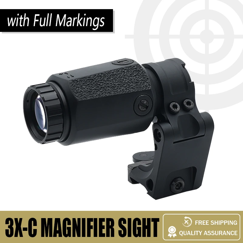 3X-C Scope 3X Magnifier with FTC Mount Perfect Red Dot Combo for Tactical Hunting Airsoft with Full Markings