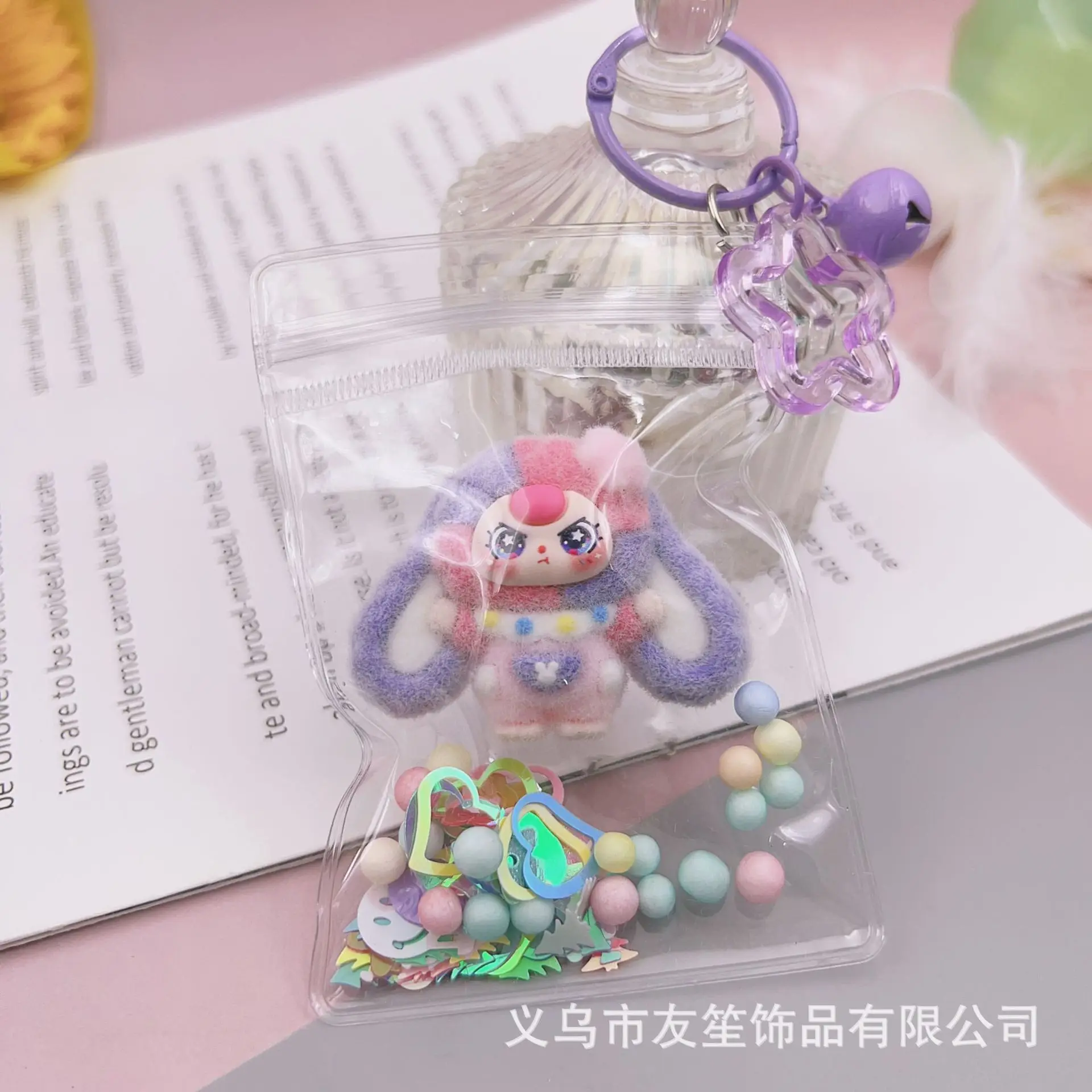 1PCSWinter small rabbit dopamine transparent baby bag cute keychain cartoon figurine