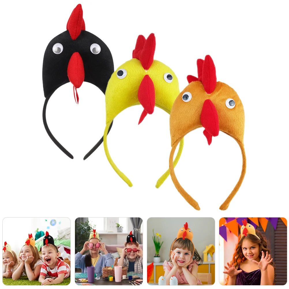 3 Pcs Cool Rooster Headband Cosplay Animal Headbands For Adults Cartoon Headgear Headdress Child