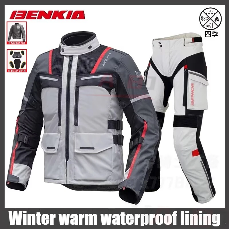 BENKIA Mens Motorcycle Riding Jacket Autumn Winter Thermal Windproof Thick Rally Motorbike Anti-drop Racing Anti-drop Jacket