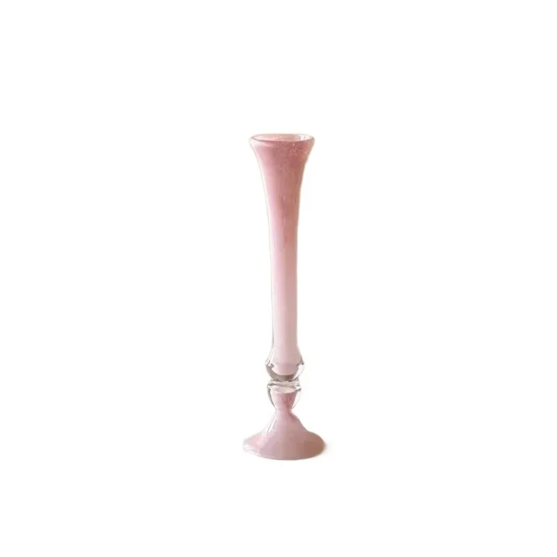 Medieval vase long neck high foot glazed pink high-end water raising flowers living room ornament dining table flower utensils