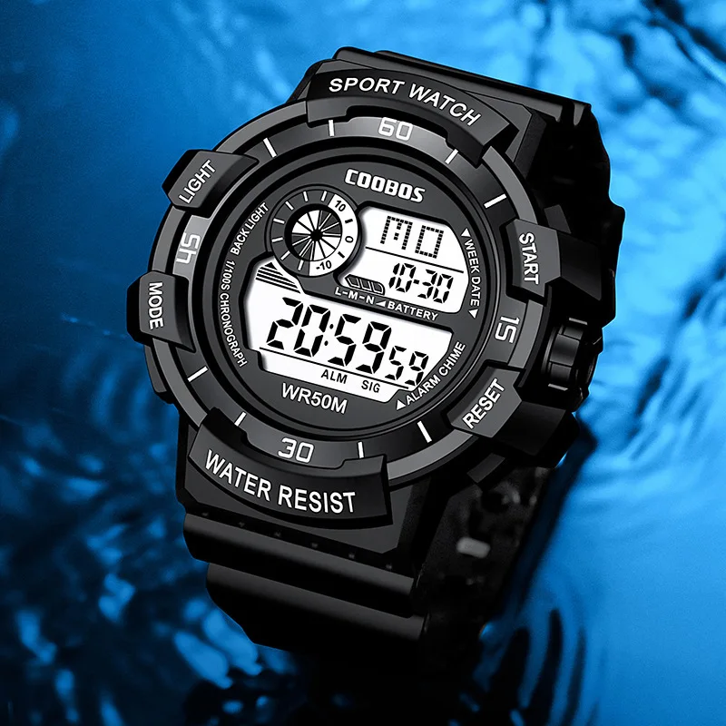 

Digital Watches for Men Black 50M Diving Tactical Wristwatch Big Dial Waterproof Electronic Led Military Clocks Alarm Stopwatch
