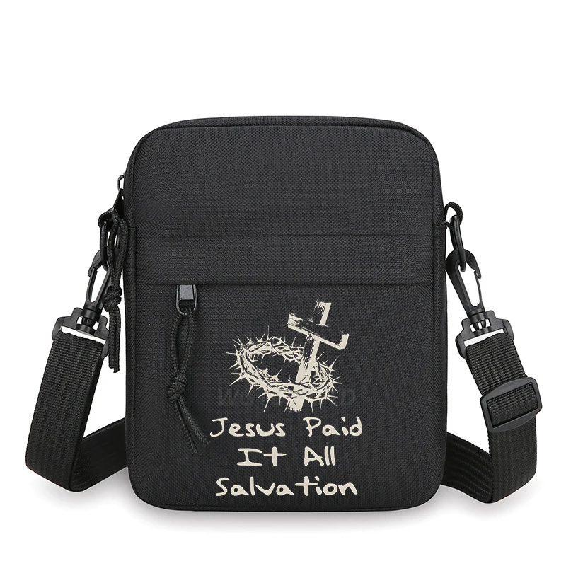 Jesus Paid It All Salvation Printed Men Women Small Crossbody Bag Fun Christianity Bible Verses Zipper Shoulder Bag For Male