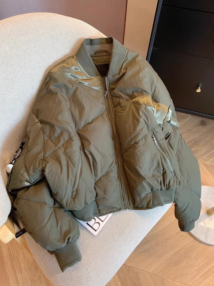 

Retro Winter ort Baseball Jaet Men's Women's Casual Cotton Coat Stand Collar Trendy Streetwear Pure Color Zipper Sve