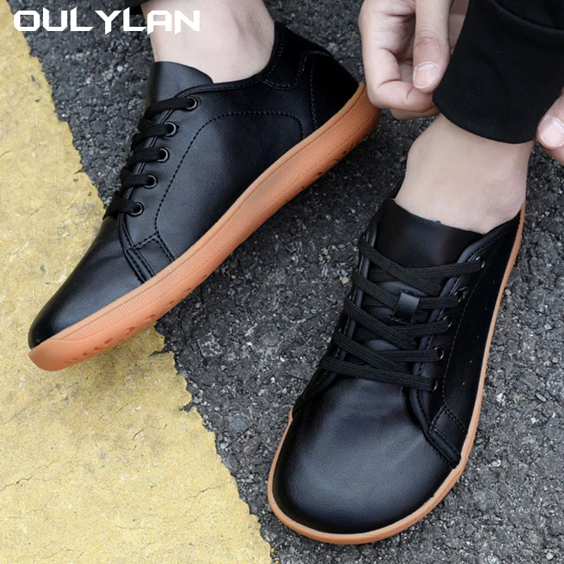 Oulylan Wide Toe Shoes Non Slip Breathable Leather Surface Outdoor Barefoot Shoes Comfortable Casual Sports Sneakers for Men