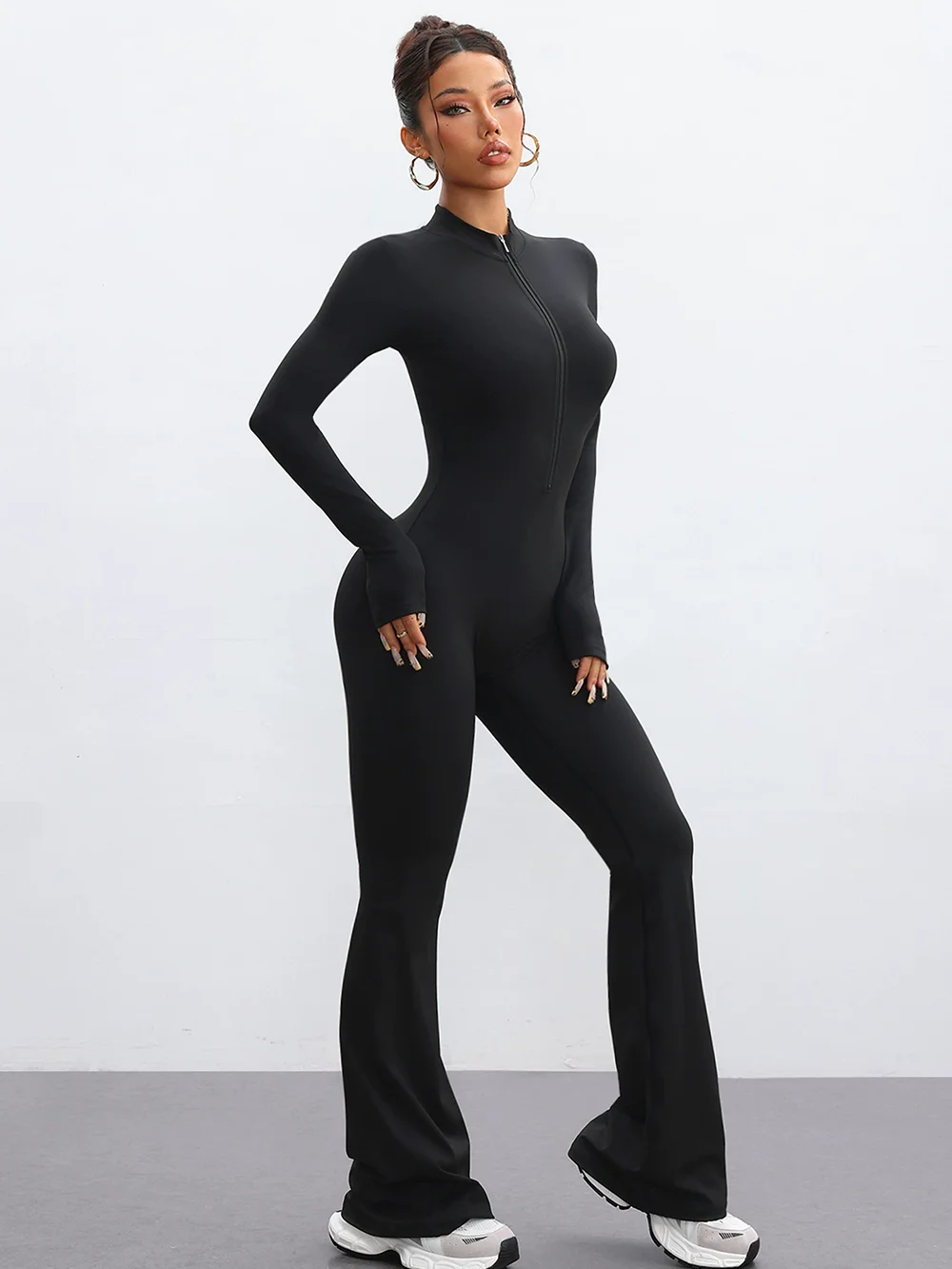 New Sewn Zipper One-Piece Yoga Pants Long-Sleeved Slimming And Hip-Lifting Fitness One-Piece Clothing For Women In Autumn Winter