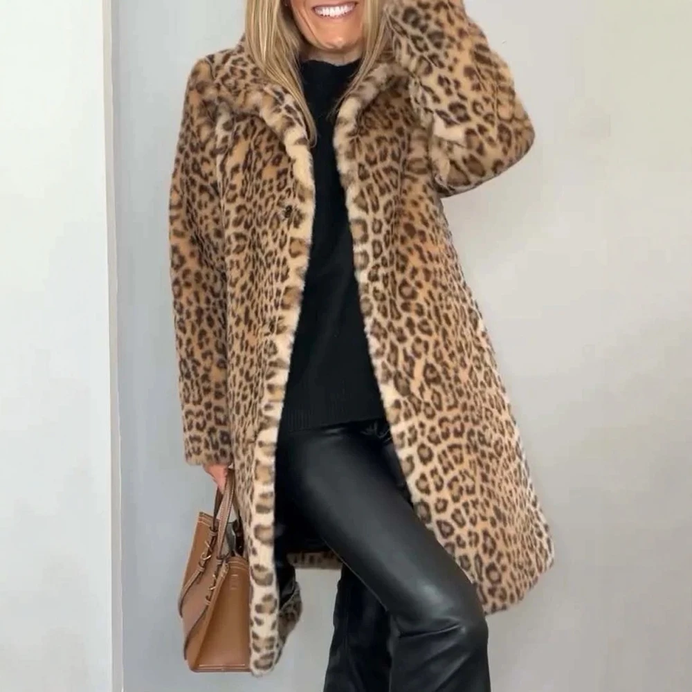 

Женское винтажное пальто с леопардовым принтом в стиле ретро, повседневная верхняя одежда с длинными рукавами и лацканами, осень-зима