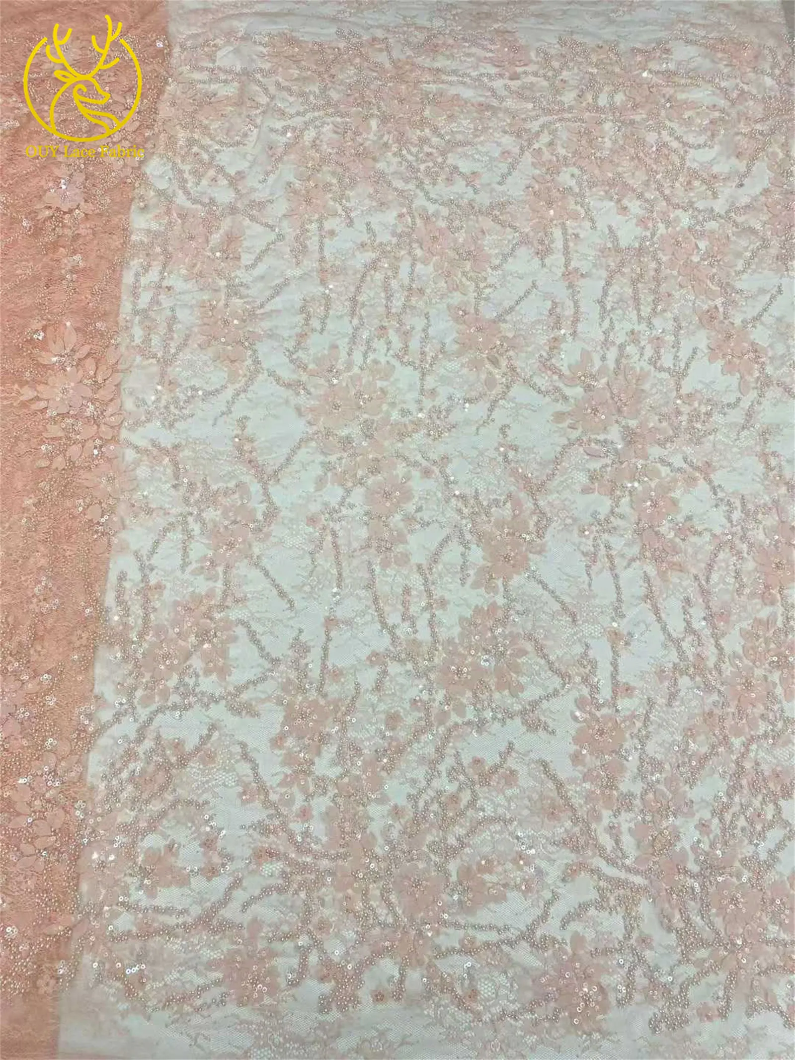 Afrikanischer nigerianischer Bräutigam-Perlen-Spitzenstoff 2026, französisches Netz, 3D-Applikation, Pailletten-Spitzenstoff für Party, Hochzeit, Kleid, Nähen, 5 Yards – Detail 19