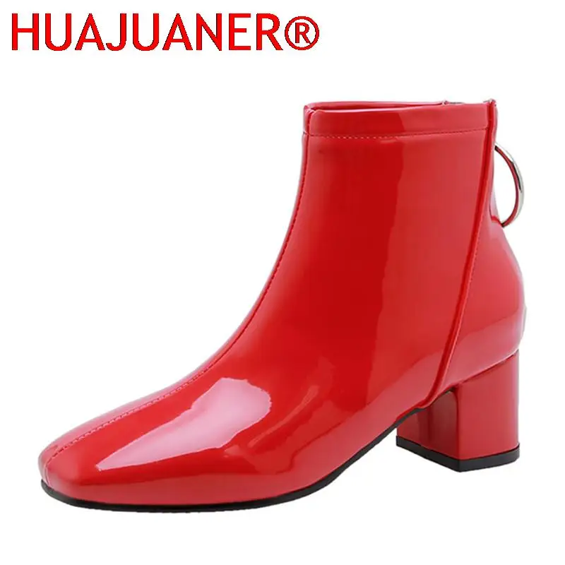 

Solid Ankle Boots For Women Casual Elegant Short Boots Waterproof Pink Red White Women's Ankle Boots Party Shoes Large Size