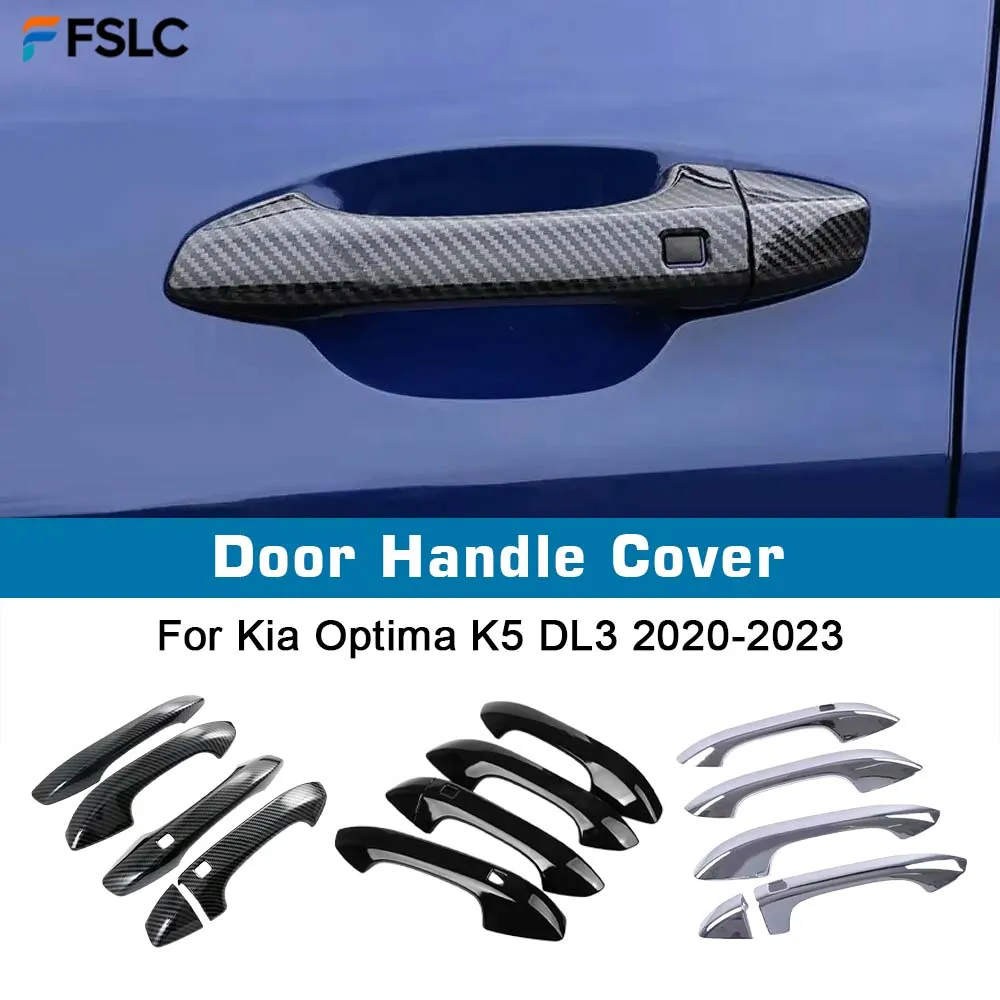 ⭐Genuine⭐ Car Decoration Door Handle Cover For Kia Optima K5 DL3 2020-2023 Cars Accessories Carbon Fiber Glossy Black Silver