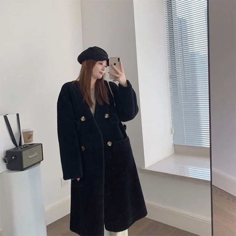 2023 Women's New Winter Korean Coat Fashion Long Lamb Wool Warm Fur Coat Thick WIndproof Slim Temperament Coat