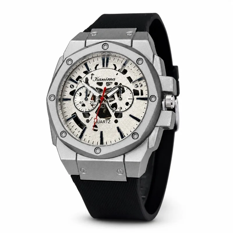 Premium Men’s Watch Unique Fashion Round Skeleton Dial Silicone Band Analog Quartz Wristwatch Business Casual Male Watch Gift