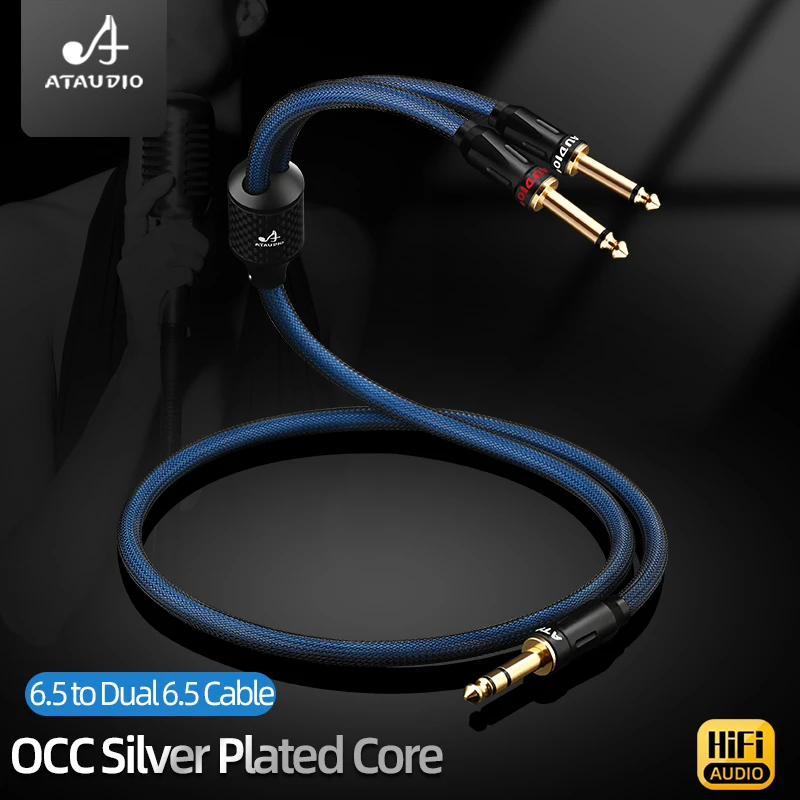 HiFi 6.5mm TRS to Dual 6.5mm TS Audio Cable Double Shielding OCC Silver Plated Wire Core Gold Plated Copper Plug for Mixer