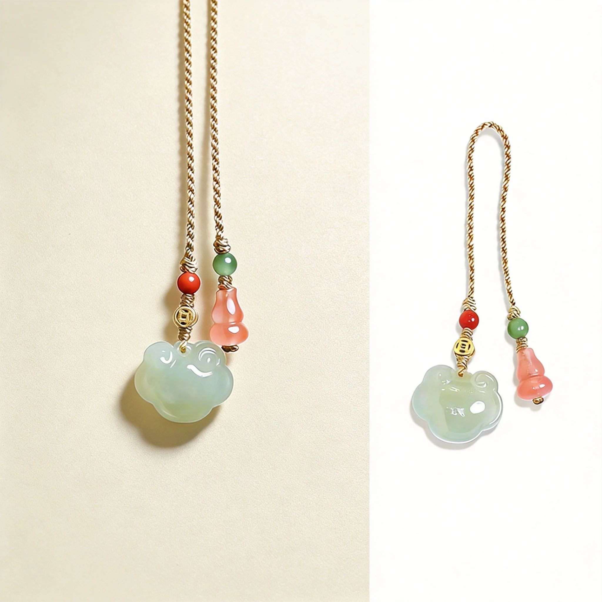 

Chinese Style Lucky Natural Hetian Jade Ruyi Lock Agate Gourd Pendant Blessing Wealth Auspicious Phone Lanyard Bag Charm Good