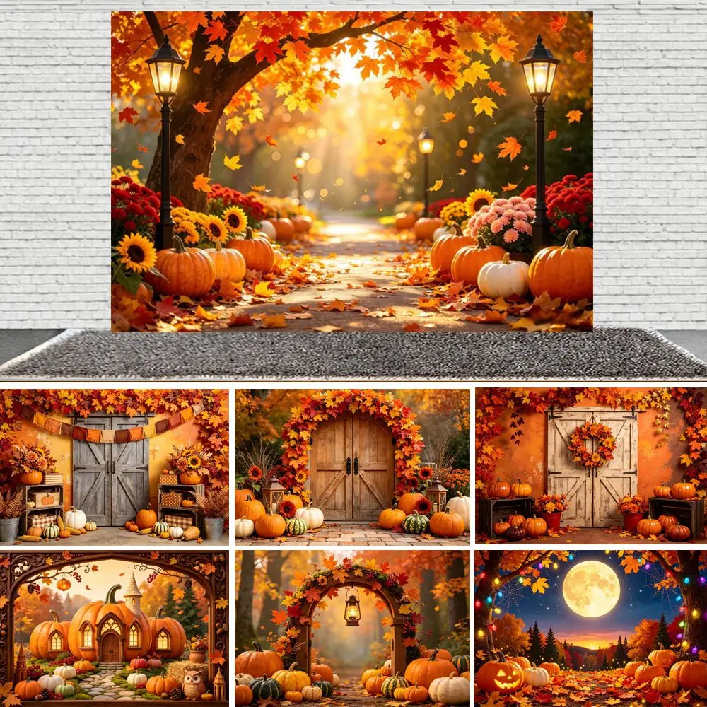 Autumn Photography Background Pumpkins Sunflowers Maple Leaf Kids Family Party Thankgiving Day Decor Photocall Backdrop Banner