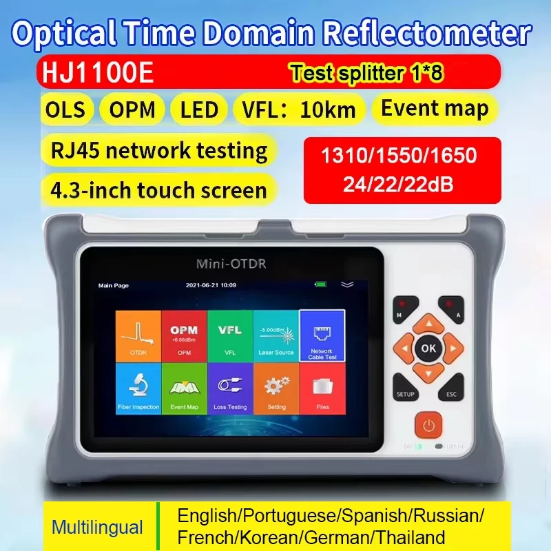 OTDR MINI Tester Active Fiber 1310/1550/1625/1650nm 24/22dB 100km Optical Reflectometer VFL OLS OPM EventMap PDF Report RJ45test